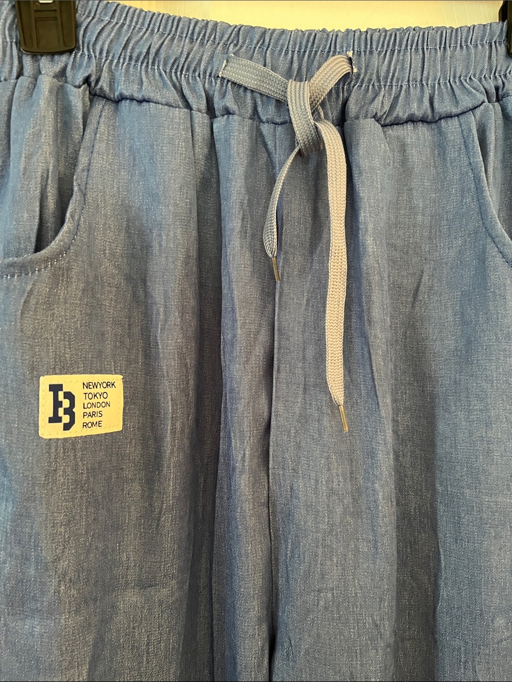 🍎Casual Blue Drawstring Lounge Pants with Patch - Picture 2 of 6